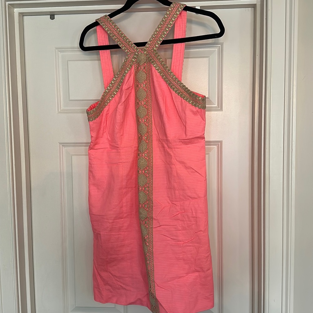 Lily Pulitzer Pink summer dress with gold detail. Size 10